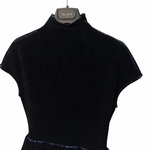 NWT Alaia Turtleneck Velvet Mini Dress Navy Womens FR 36 / US 4 - Picture 5 of 12